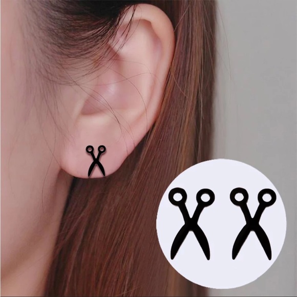 SCISSORS GOLD Hair Stylist Minimalist Steel Stud Earrings - Picture 2 of 6